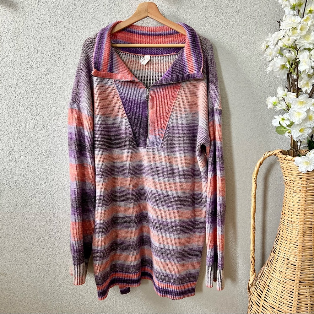Anthropologie Daily Practice Franconia Half Zip Tunic Sweater Size XL Purple